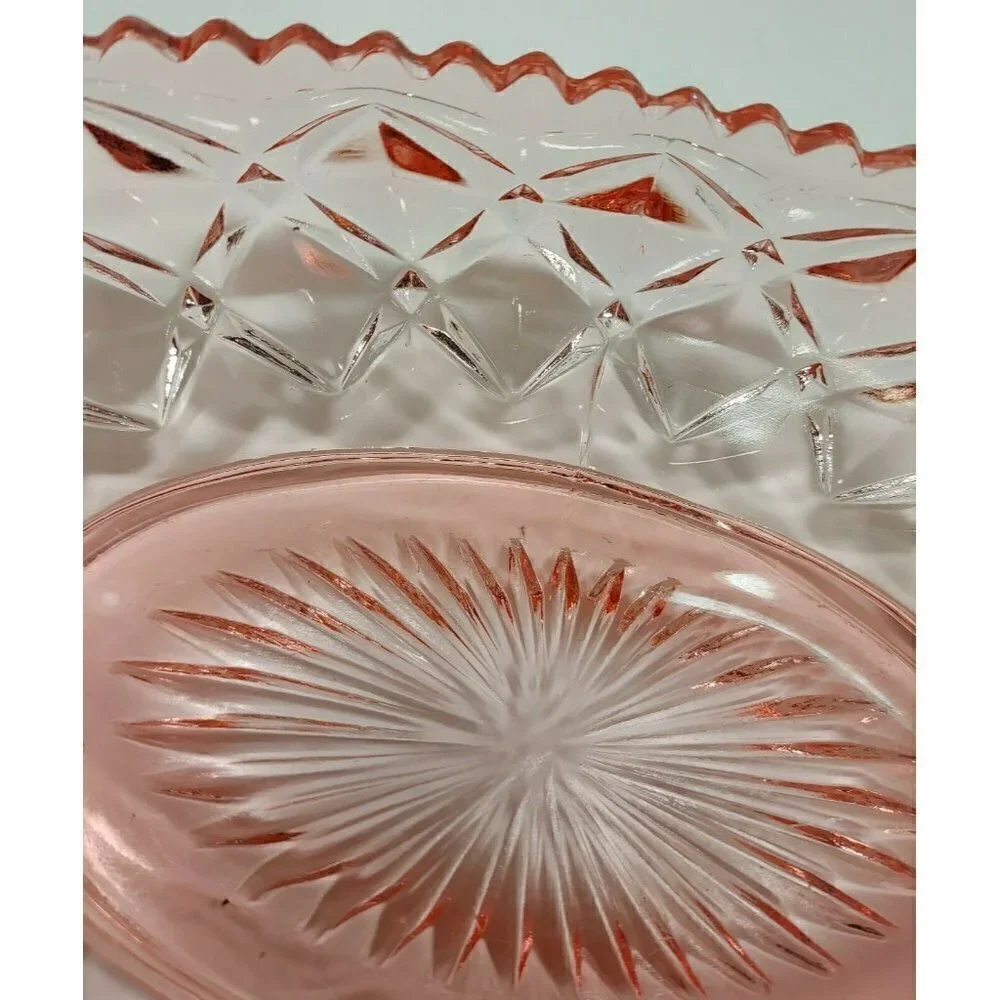 Set Of 2 Imperial Glass Pink Little Jewel Diamond Block Depression Celery Dish